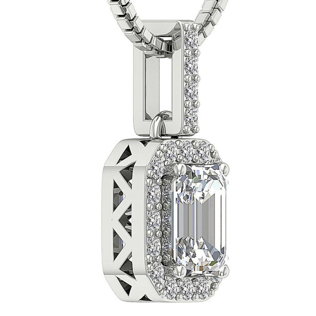 1.38Ct Emerald Solitaire Lab Grown Diamond Pendant Necklace in Gold