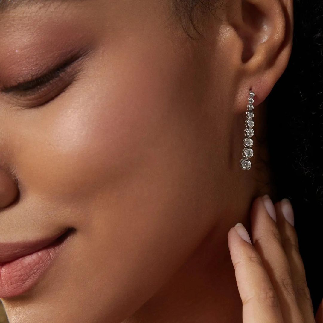 1.00Ct Lab Grown Diamond Bezel Set Halo Dangle Drop Earrings in Gold