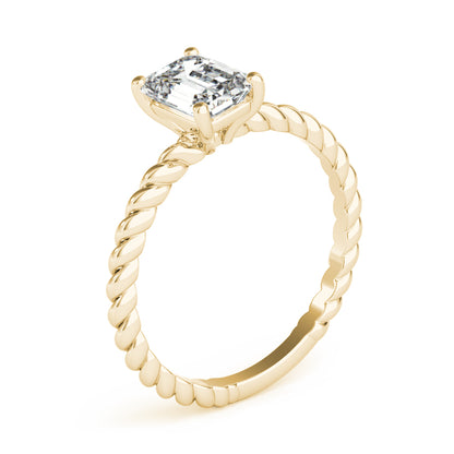 Emerald Cut Diamond Twisted Band 4-Prong Solitaire Engagement Ring