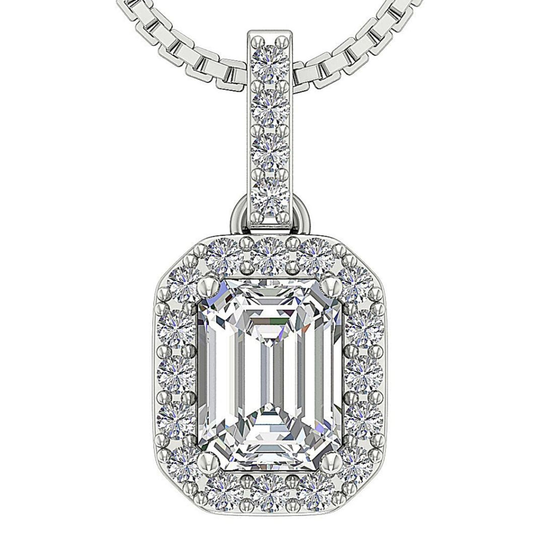 1.38Ct Emerald Solitaire Lab Grown Diamond Pendant Necklace in Gold
