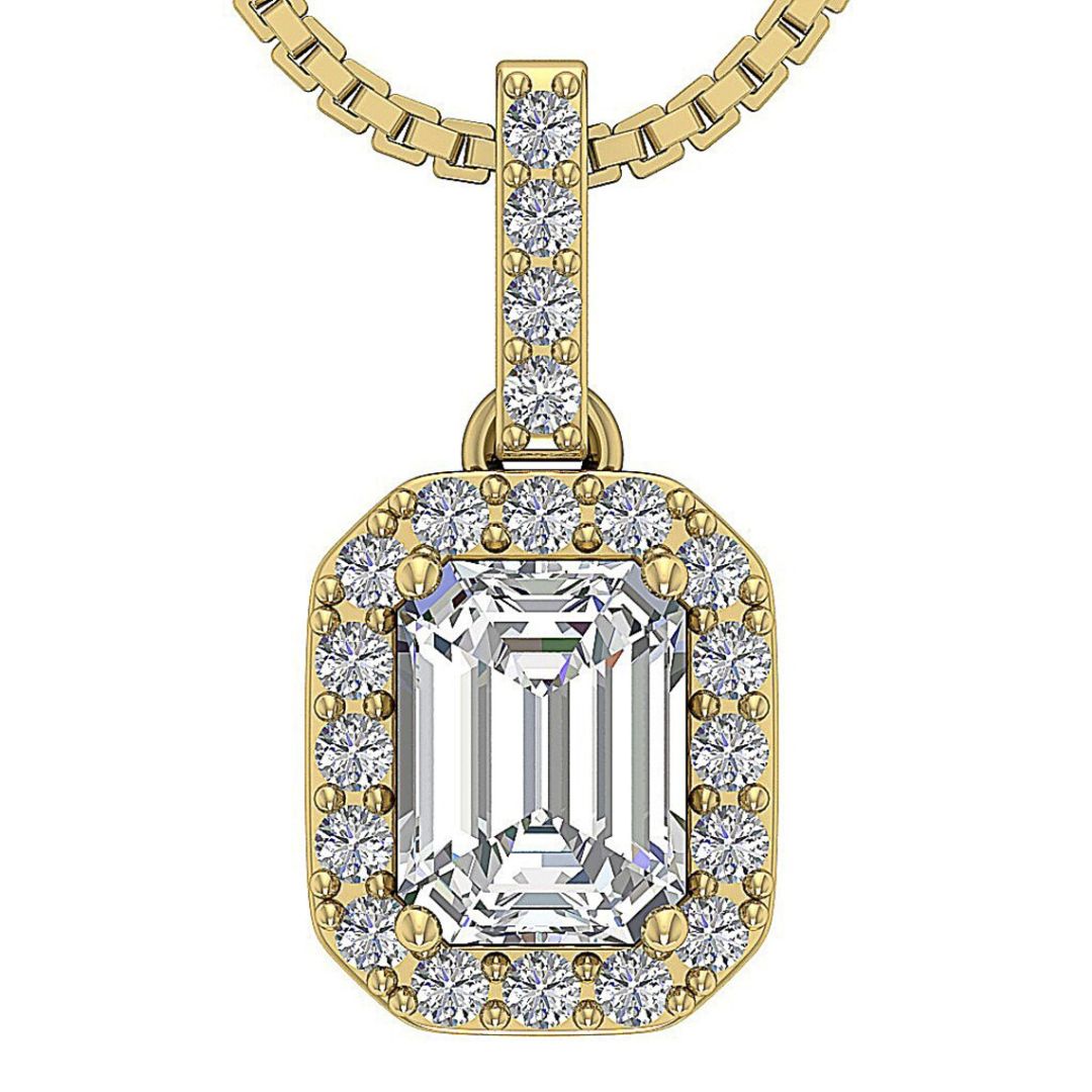 1.38Ct Emerald Solitaire Lab Grown Diamond Pendant Necklace in Gold
