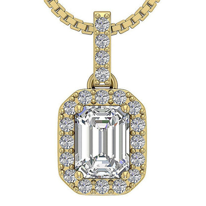 1.38Ct Emerald Solitaire Lab Grown Diamond Pendant Necklace in Gold