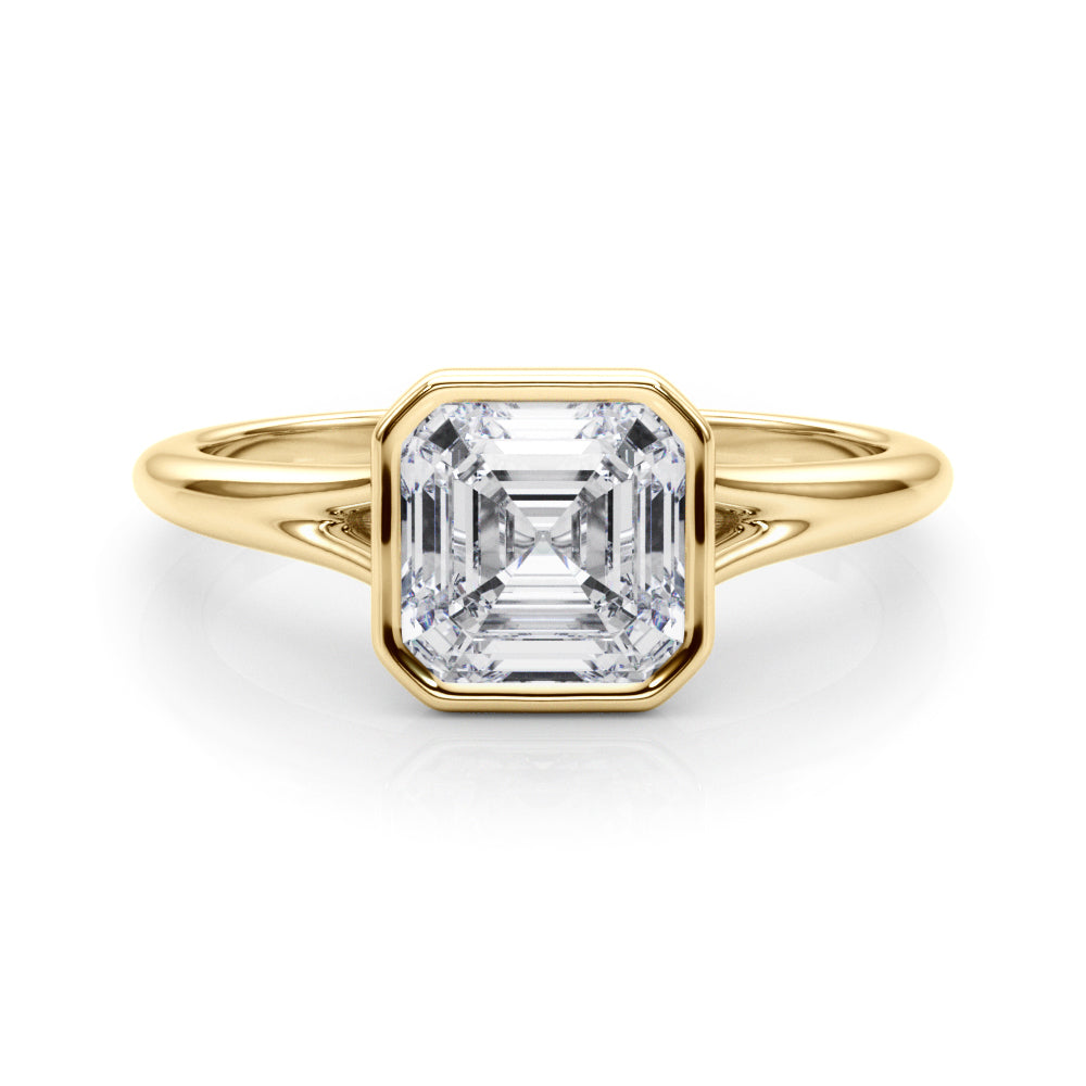Lab-Grown Asscher Cut Diamond Bezel Set Solitaire Engagement Ring, D Color VVS Clarity