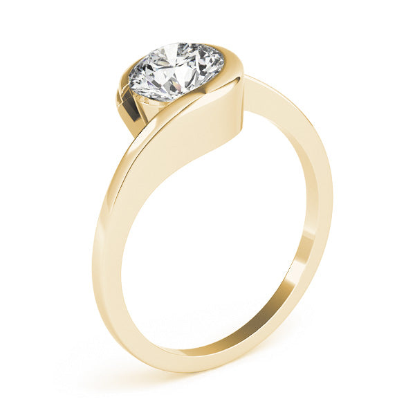 Round Cut Diamond Partial Bezel Setting  Engagement Ring