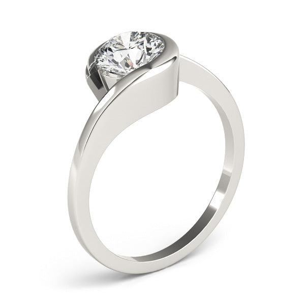 Round Cut Diamond Partial Bezel Setting  Engagement Ring