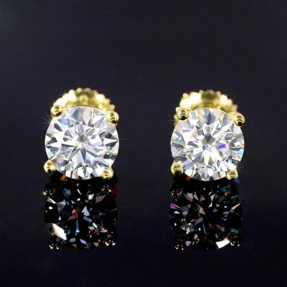 1.50Ct Premium Diamond Claw Set Studs Earring In Yellow Gold