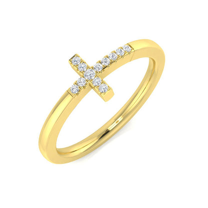 0.06 Carat Round Shaped Micro Pave Setting Side Cross Diamond Ring
