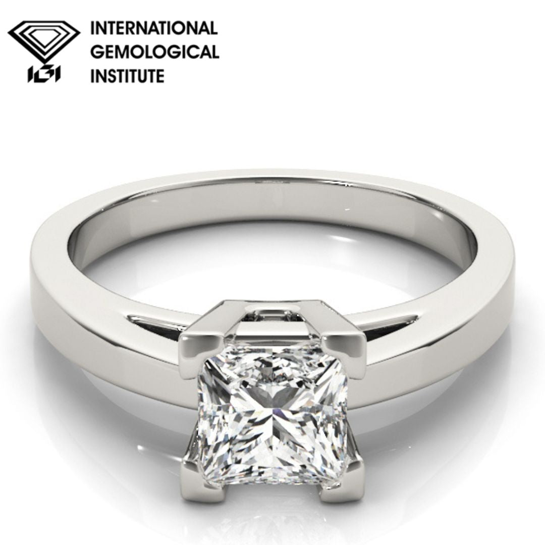 IGI Lab-Grown Princess Cut D-VVS  Diamond Solitaire V-Split Engagement Ring.