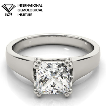 IGI Lab-Grown D-VVS Princess Cut Diamond Solitaire Twisted V-Design Engagement Ring.