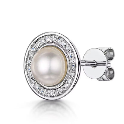 0.14Ct Solitaire Pearl Studs Earring Studded with Diamonds in Gold