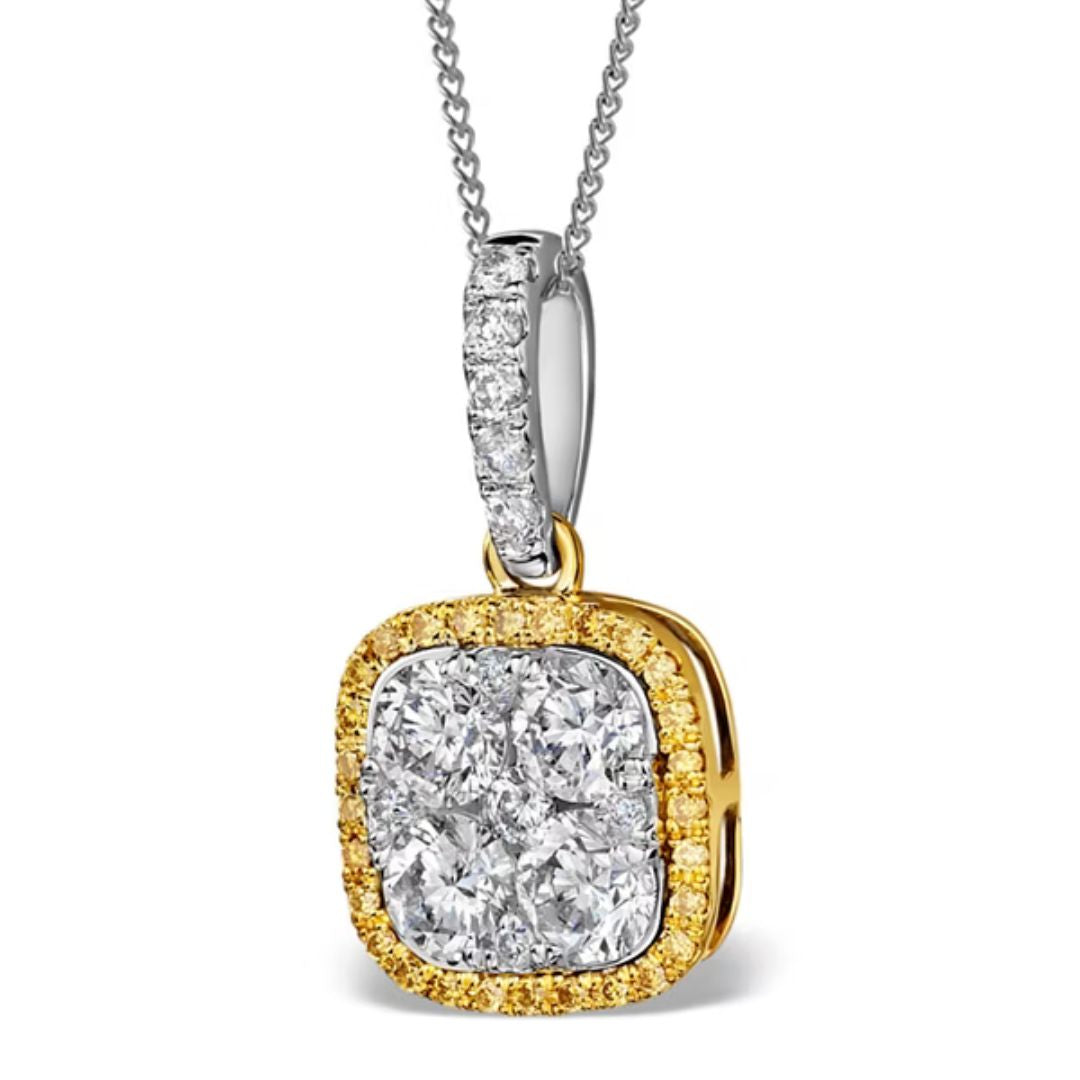 1.25Ct Lab Grown Diamond Round Yellow Halo Pendant Necklace in White Gold