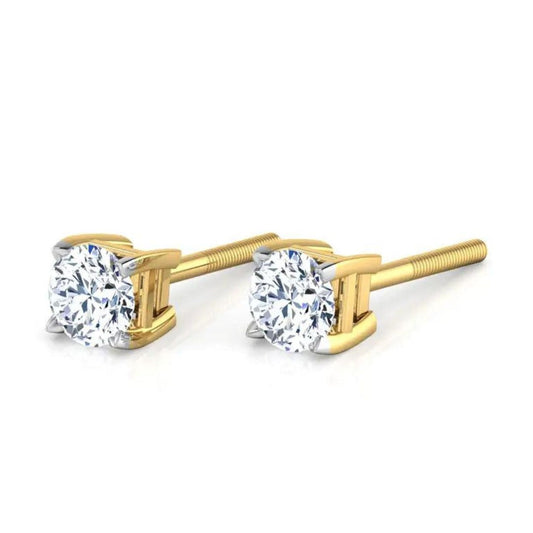 1.00Ct Lab Grown Diamond Solitaire Stud Earrings in Yellow Gold