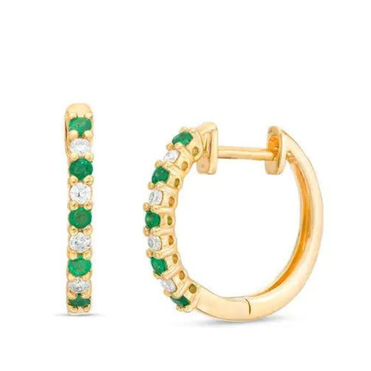 0.06Ct Lab Grown Diamond Emerald Huggie Earrings in Gold
