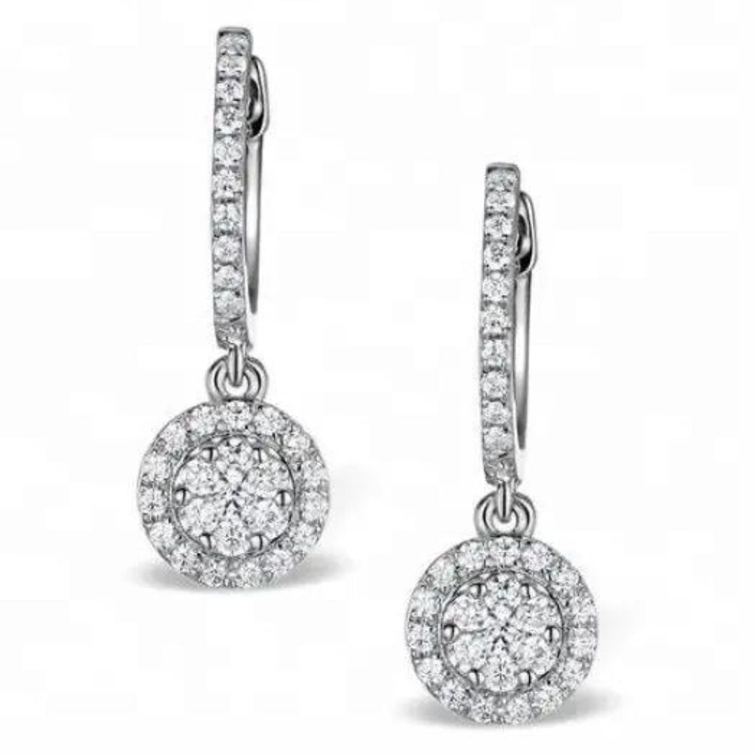 0.46ct Lab Grown Diamond Halo Dangle Drop Earrings in White Gold
