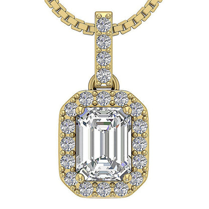 1.38Ct Emerald Solitaire Lab Grown Diamond Pendant Necklace in Gold