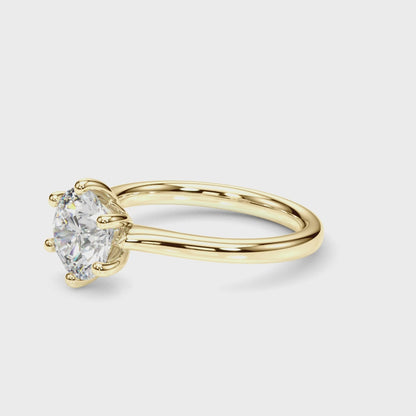 Round Cut Solitaire Lab Grown Diamond 6 Prong Set Engagement Ring Gift for Her