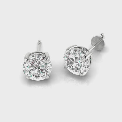 Natural Round Solitaire Diamond Stud Earrings For Women, Earth Mine Diamonds 4 Claw Set, UK Hallmarked