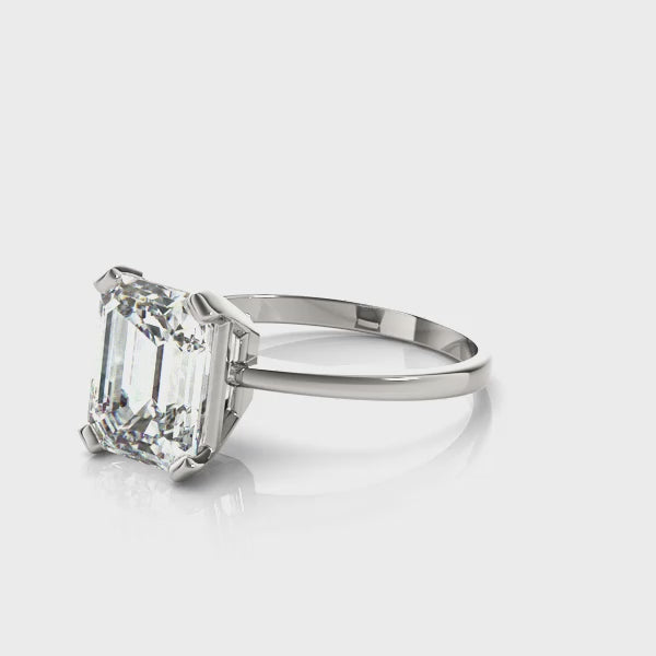 Lab-Grown Emerald Cut D-VVS Diamond Solitaire Engagement Ring. 