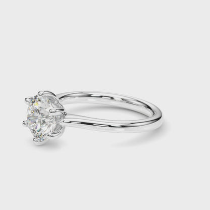 Round Cut Solitaire Lab Grown Diamond 6 Prong Set Engagement Ring Gift for Her